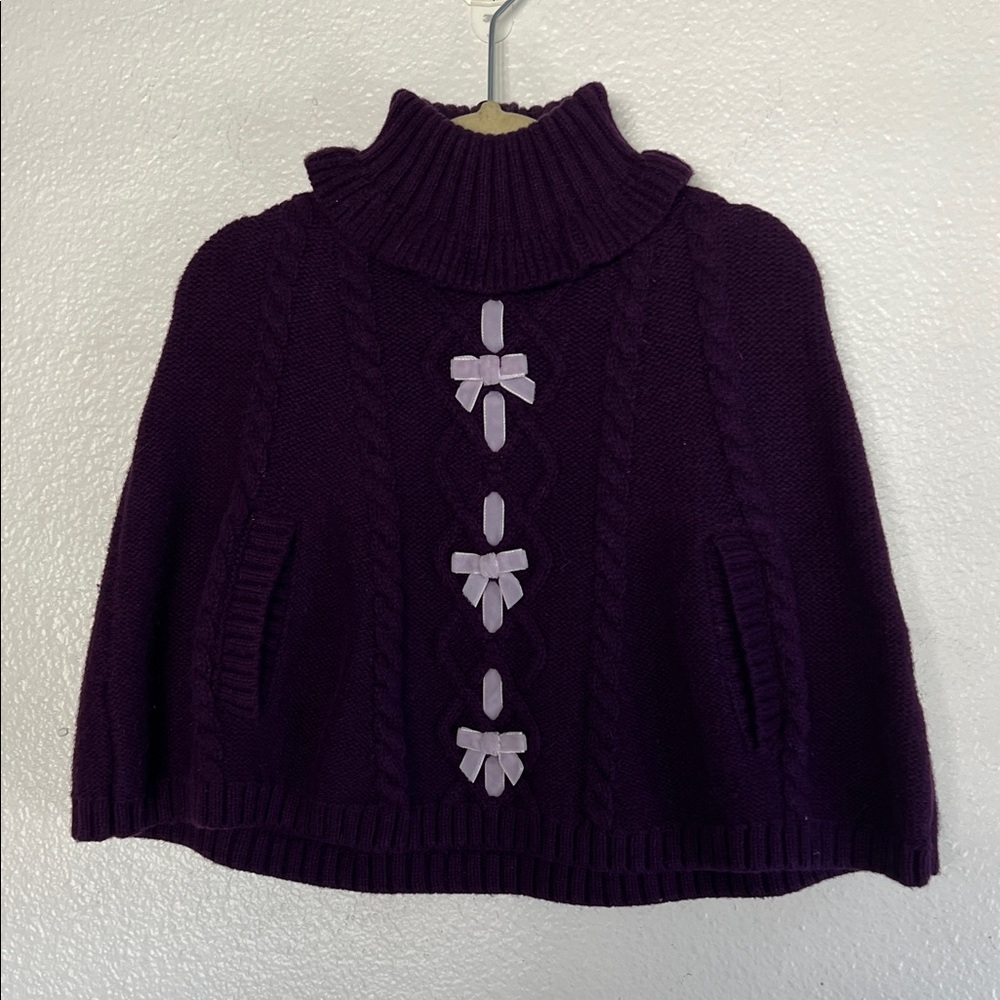 NWT Purple Sweater with Bow Accents Poncho Knit sz 3-6 months